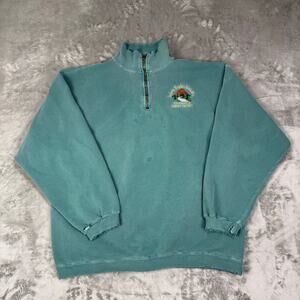 VTG Authentic Pigment Stevensville Ranger distressed teal 1/4 zip mens Large